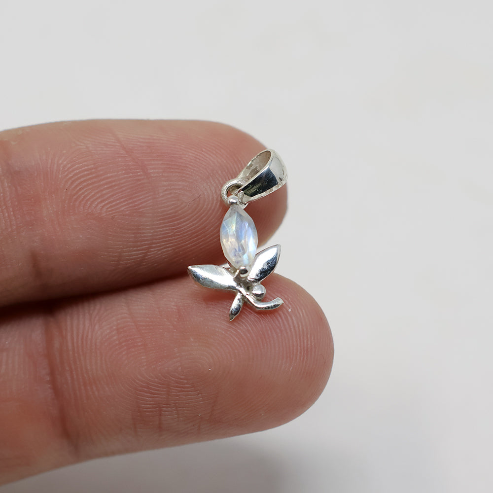 Rainbow Moonstone Butterfly Silver Pendant