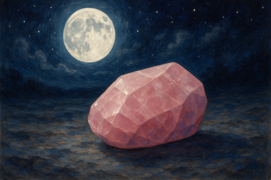 recharging rose quartz in moonlight