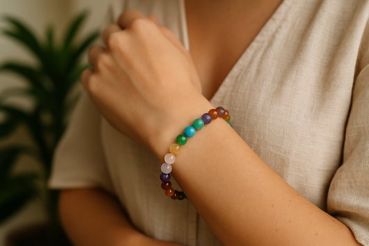 a person wearing gemstone bracelet