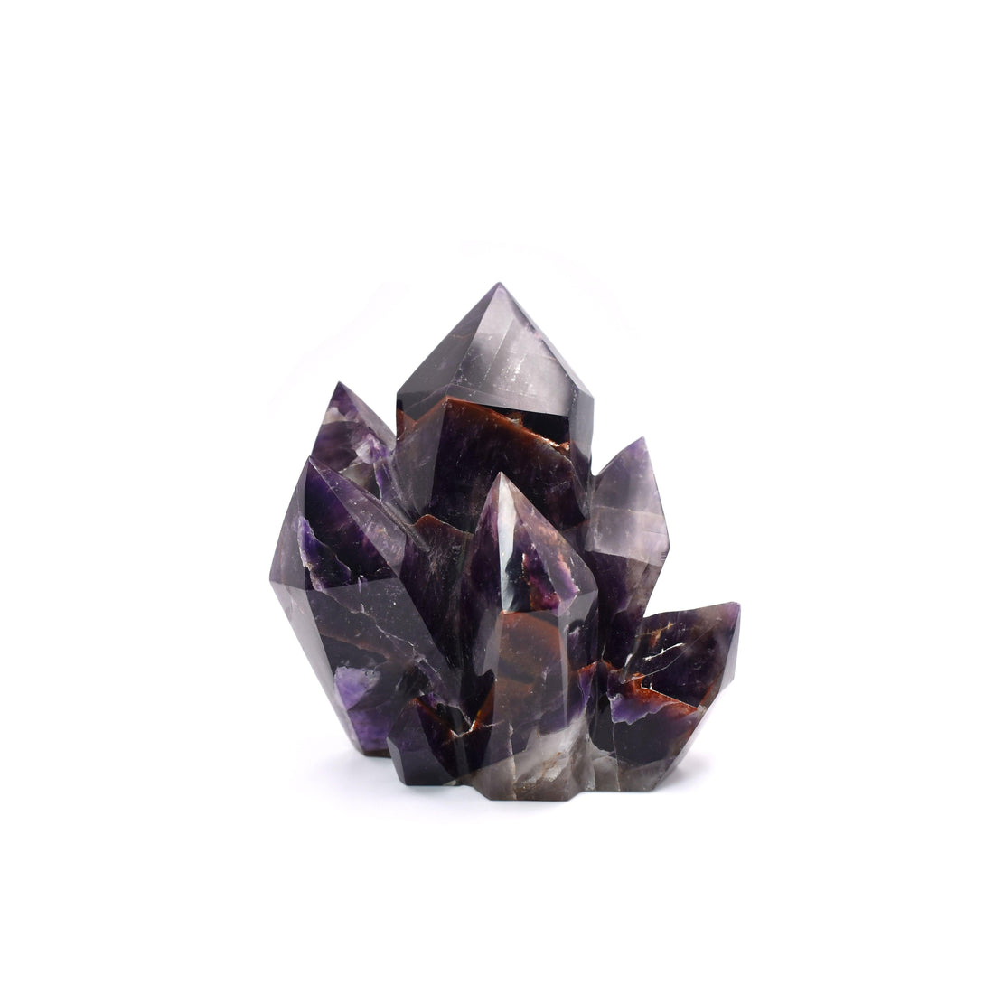 Natural polished chevron amethyst cluster, 4 inch, purple and white banded crystal