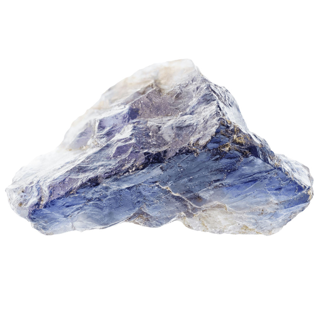 iolite natural geode with white background front angle