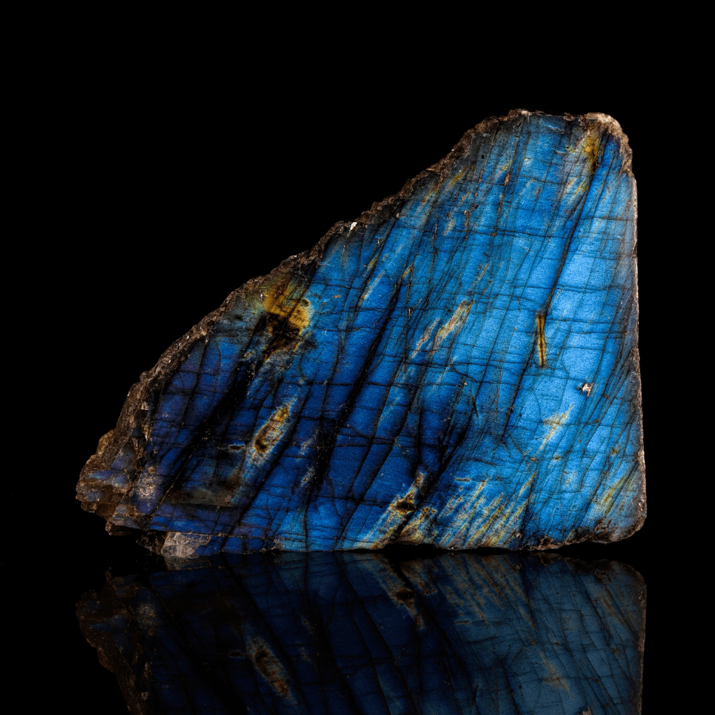 labradorite natural geode with black background