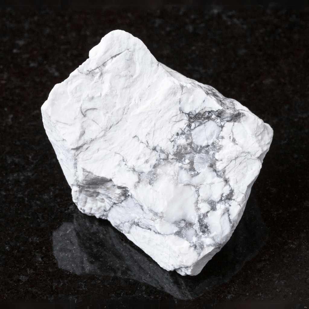 white howlite geode top angle with black background