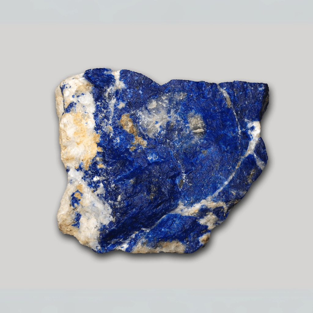 lapis lazuli natural geode top angle with gray background