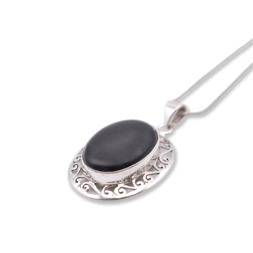 Black Onyx Pendant  with silver chain