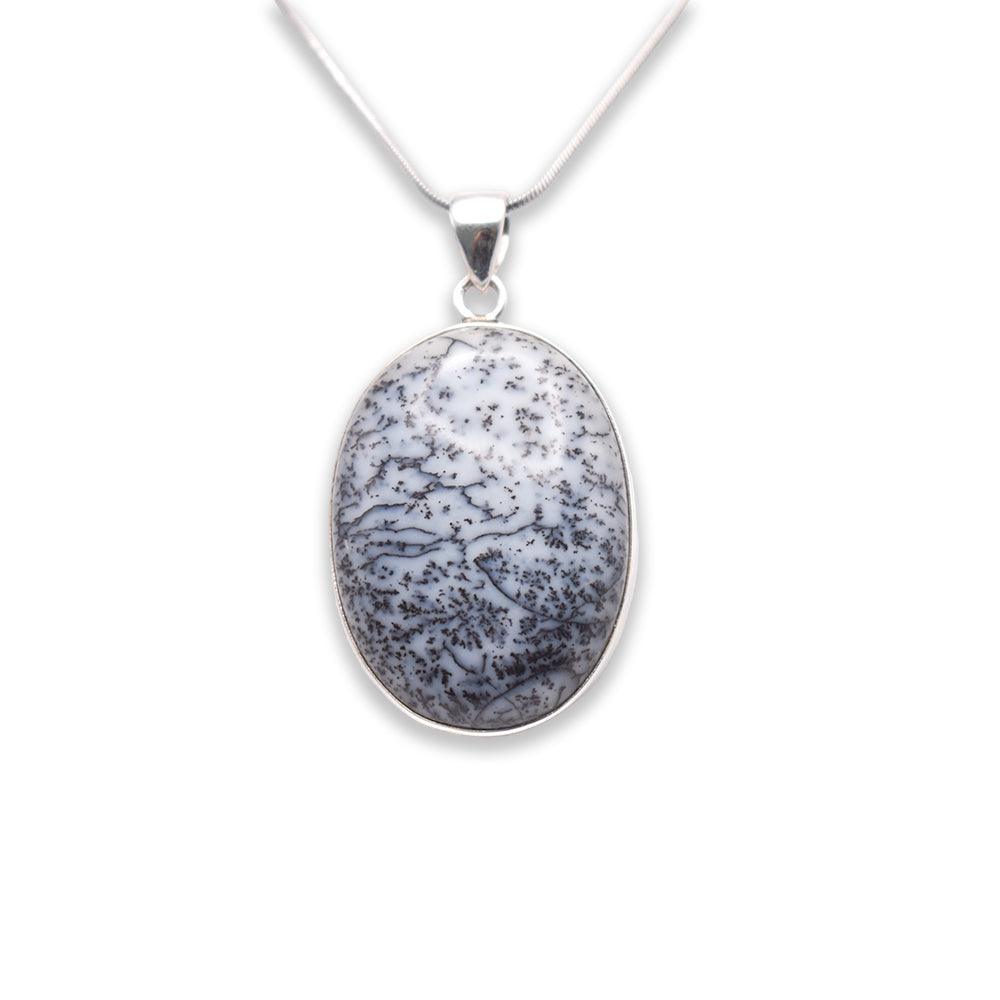 925 Sterling Silver Dendritic Agate Pendant with chain 