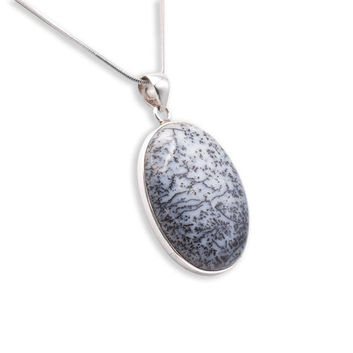 Silver oval shaped Dendritic Agate Pendant