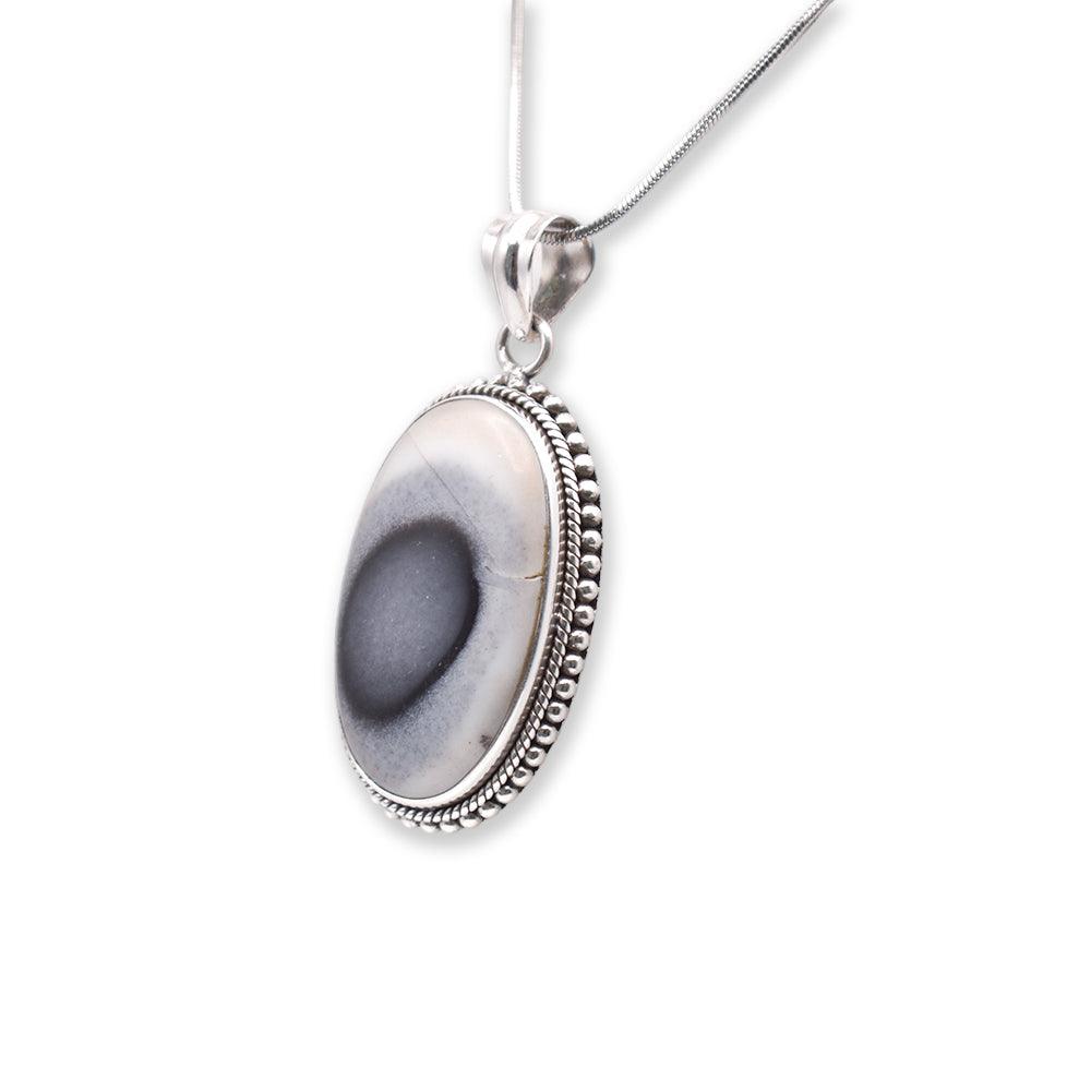 Silver Dendritic Agate Pendant with chain 