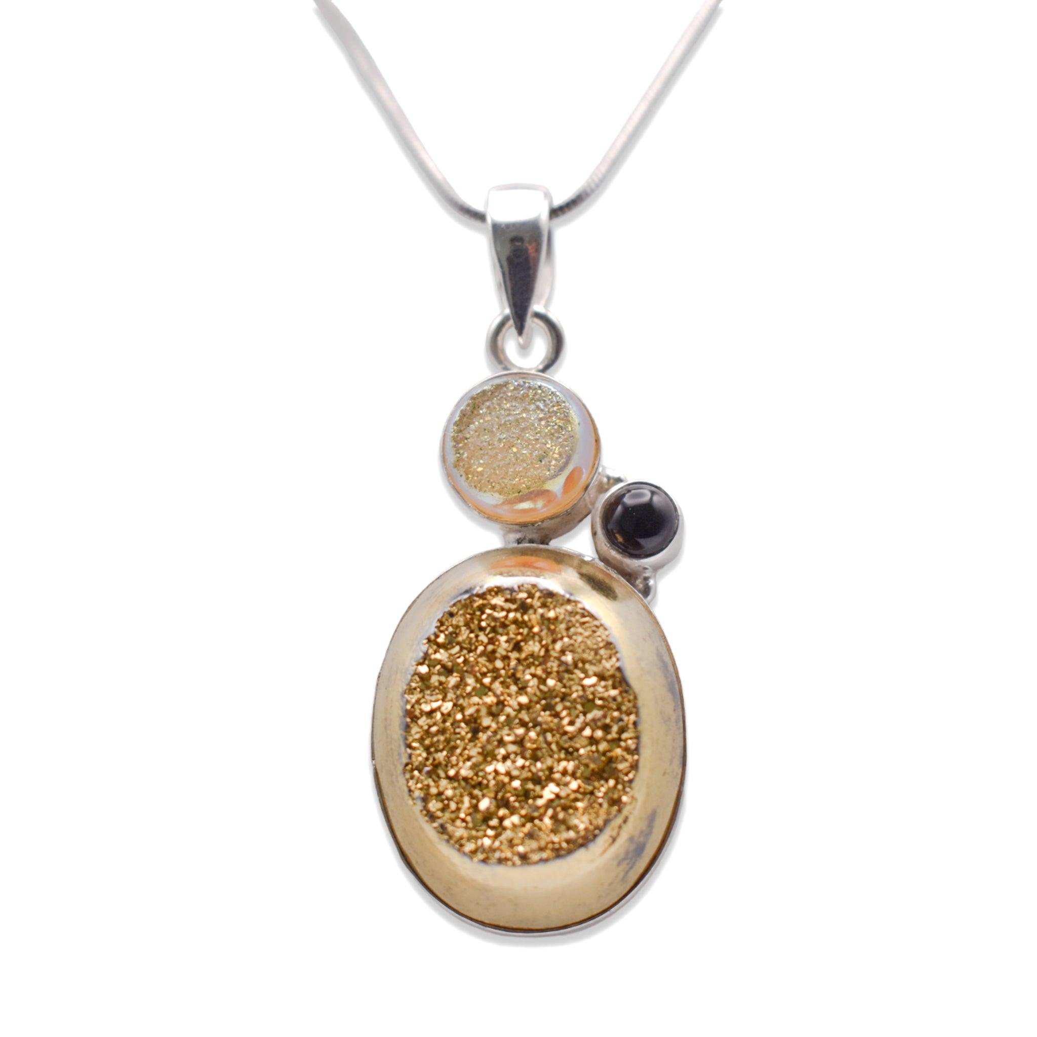Close of Druzy Pendant With Black Onyx