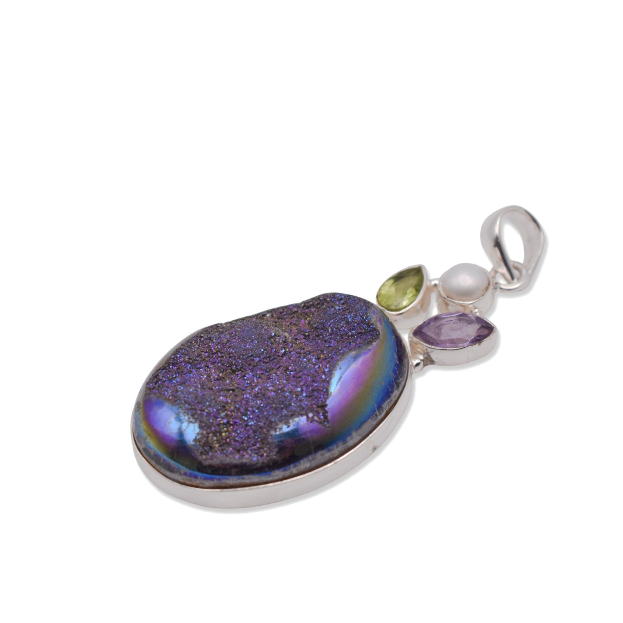 Druzy Pendant With Peridot and Amethyst 