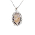 925 Sterling Silver oval shaped Golden Rutile Pendant with chain