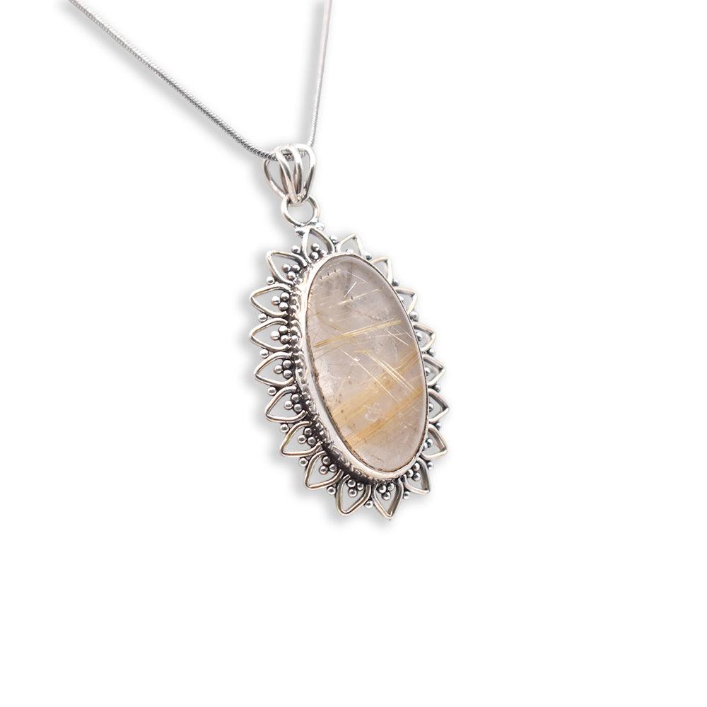 Silver oval shaped Golden Rutile Pendant