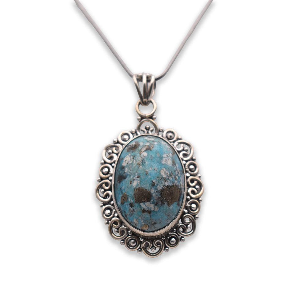 Hanging Iranian Turquoise Pendant with silver chain