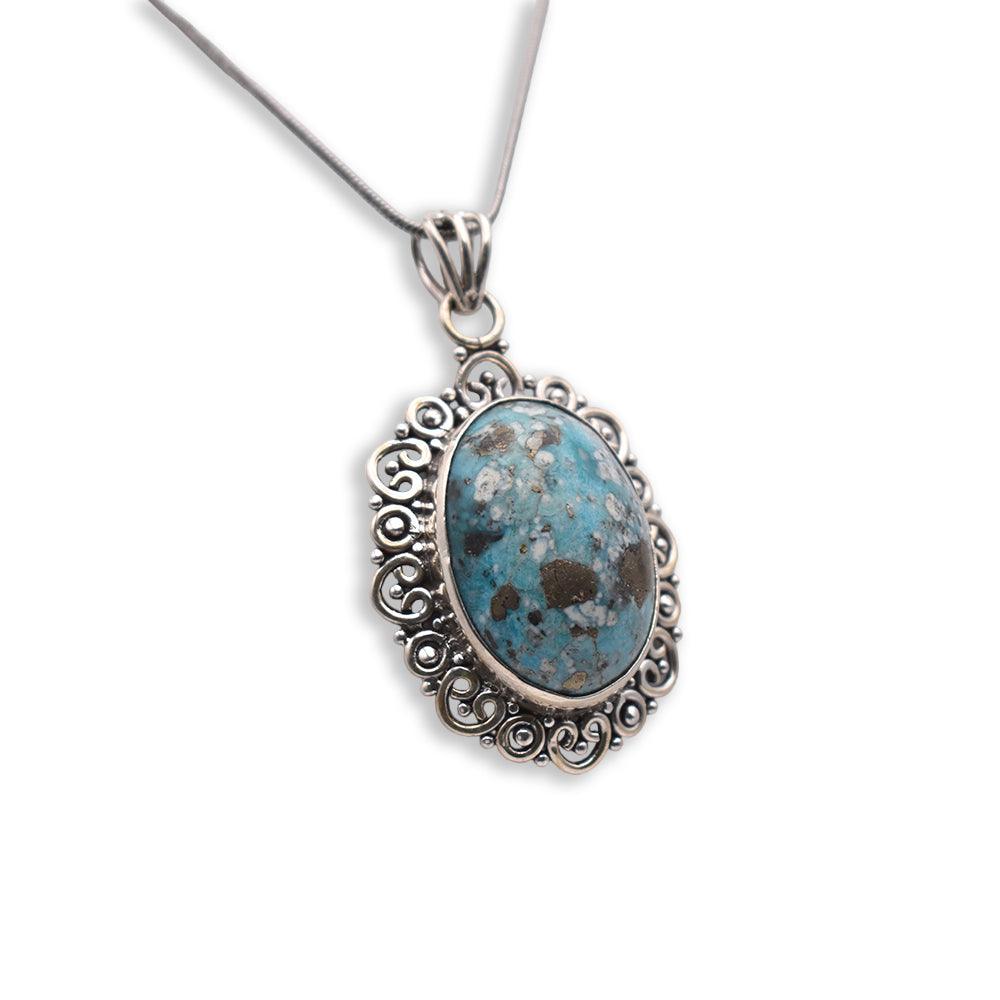 Hanging oval shaped Iranian Turquoise Pendant with chain