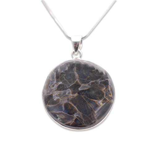 925 Sterling Silver circle shaped Jasper Pendant with chain