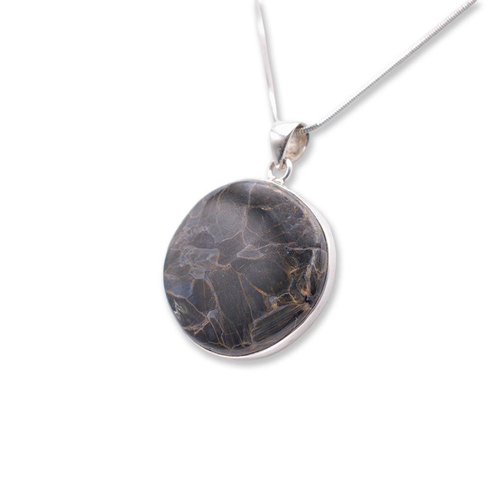 circle shaped Jasper Pendant with silver chain