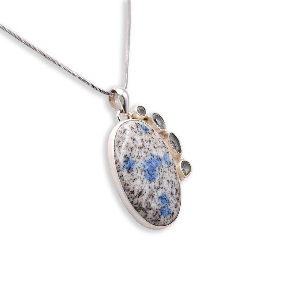 Silver oval shaped K2 Stone Pendant with chain