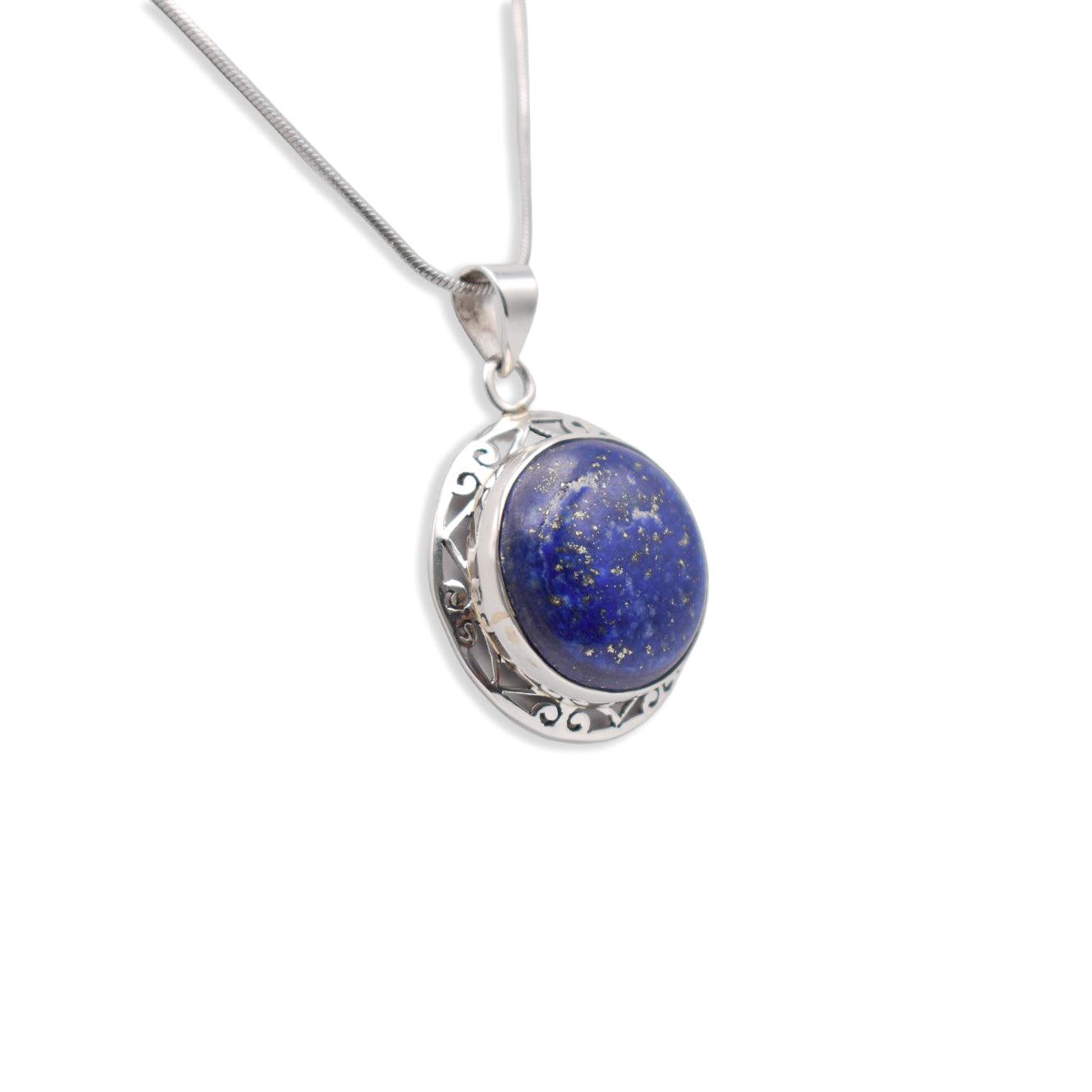 Silver circle shaped lapis lazuli Pendant