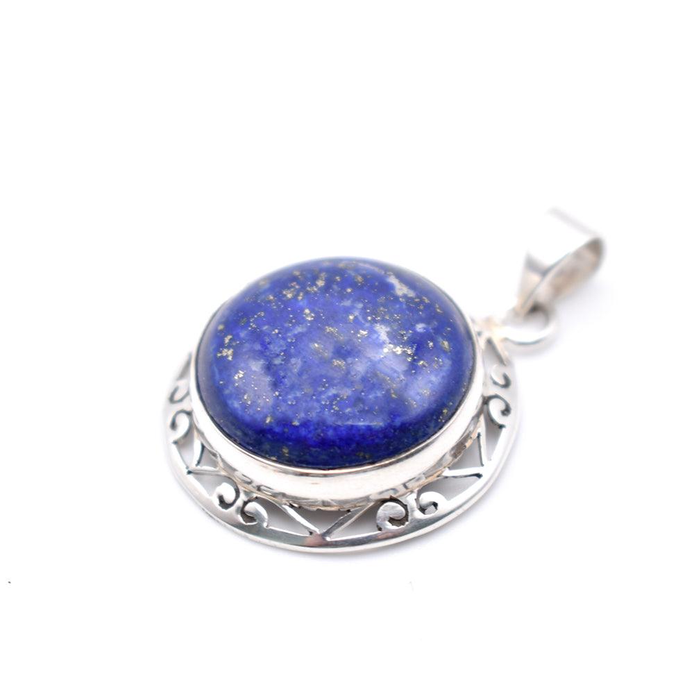 925 Sterling Silver circle shaped lapis lazuli Pendant without chain