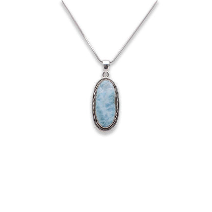925 Sterling Silver oval shaped Larimar Pendant with chain 