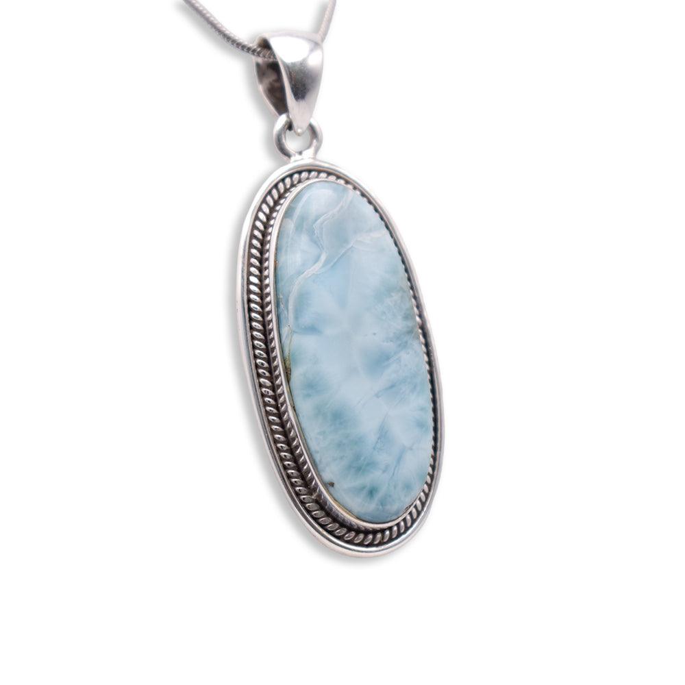 Silver oval shaped Larimar Pendant 