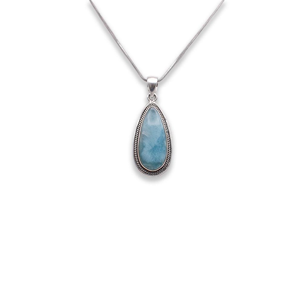 925 Sterling Silver pear shaped Larimar Pendant with chain 