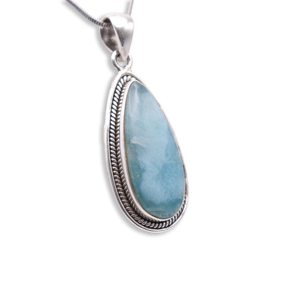 Silver pear shaped Larimar Pendant