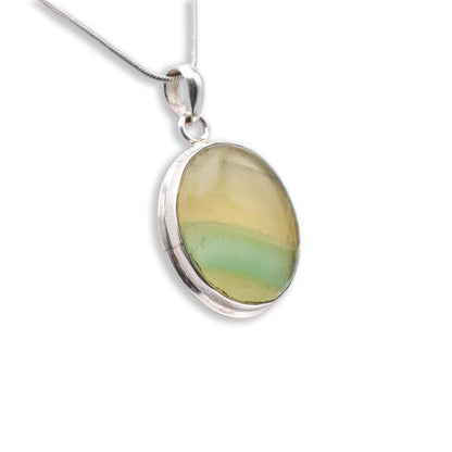 Multi Fluorite oval shaped Pendant with silver chain