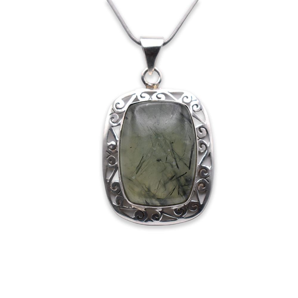 925 Sterling Silver Prehnite Pendant with chain 