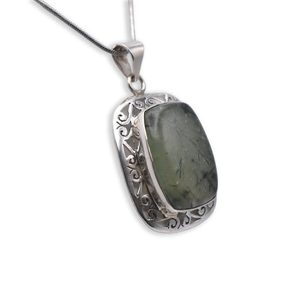 Silver Prehnite Pendant with chain