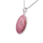 oval shaped Rhodonite Pendant with silver chain