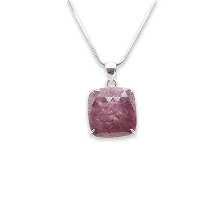 925 Sterling Silver square shaped Ruby Pendant with silver chain