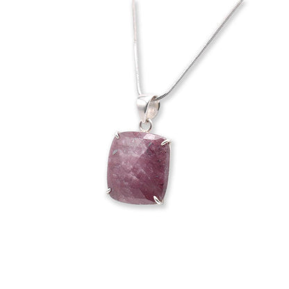 square shaped Ruby Pendant with silver chain