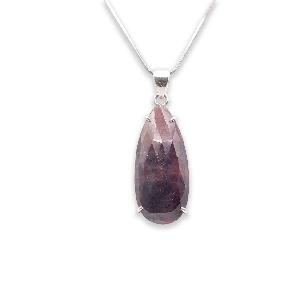 925 Sterling Silver pear shaped Ruby Pendant with chain