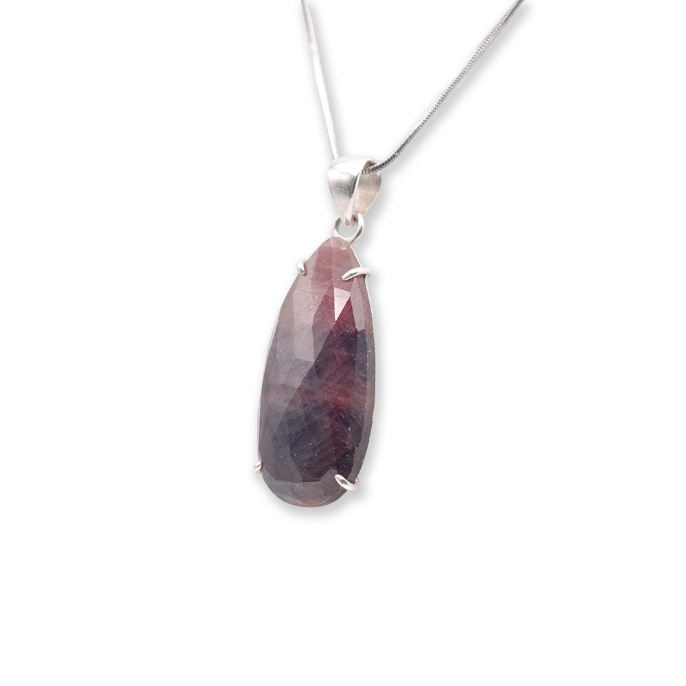 pear shaped Ruby Pendant with silver chain