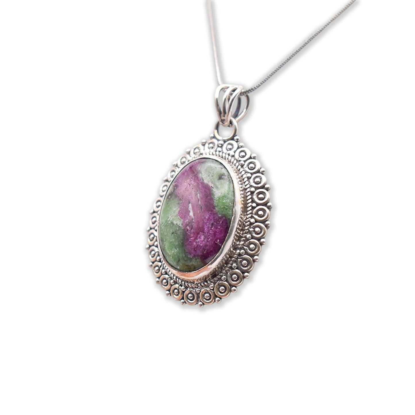 Oval shaped Ruby Zoisite Pendant with chain