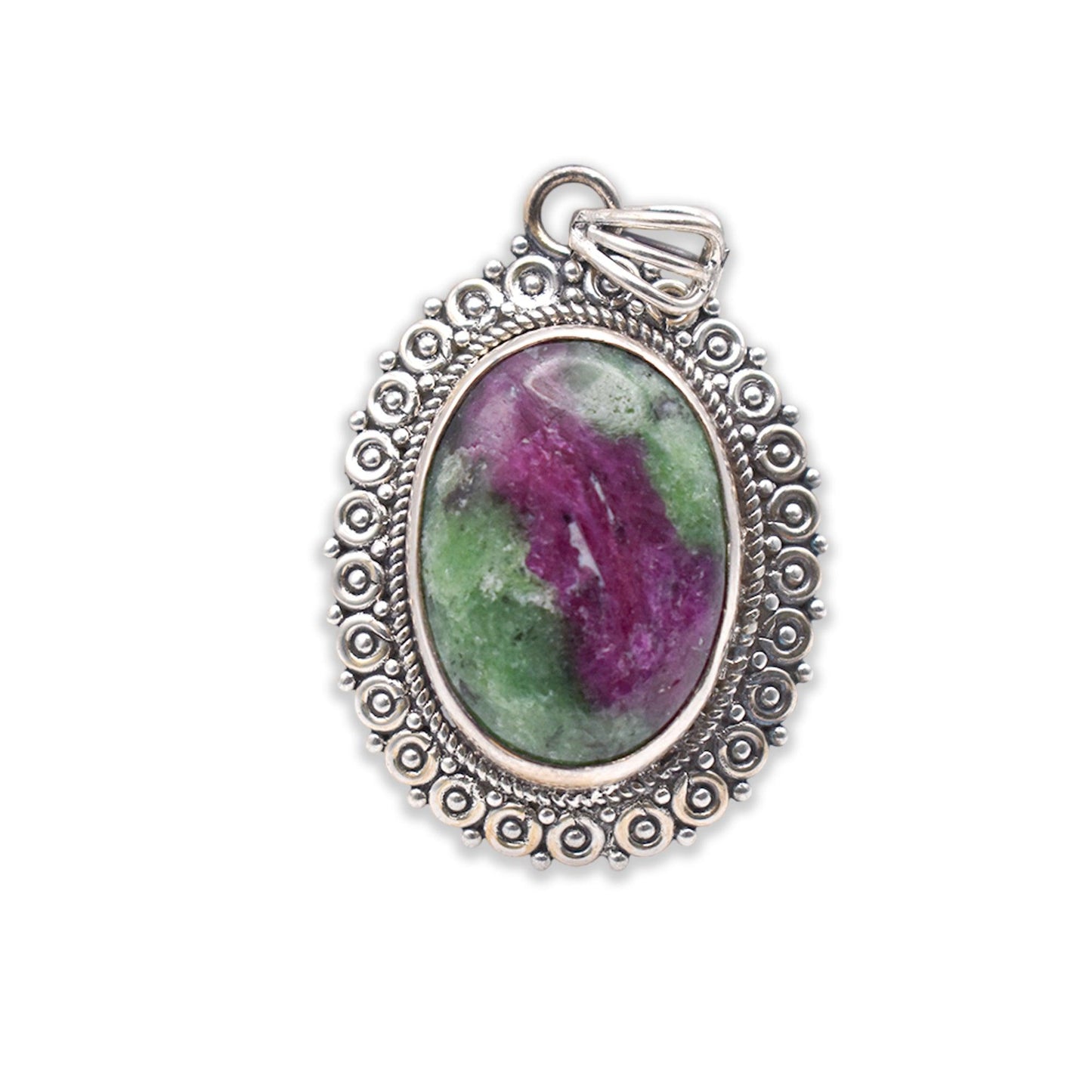 925 Sterling Silver oval shaped Ruby Zoisite Pendant without chain