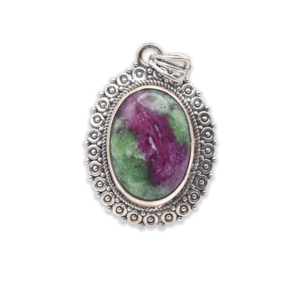 925 Sterling Silver oval shaped Ruby Zoisite Pendant without chain