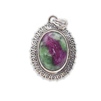 925 Sterling Silver oval shaped Ruby Zoisite Pendant without chain