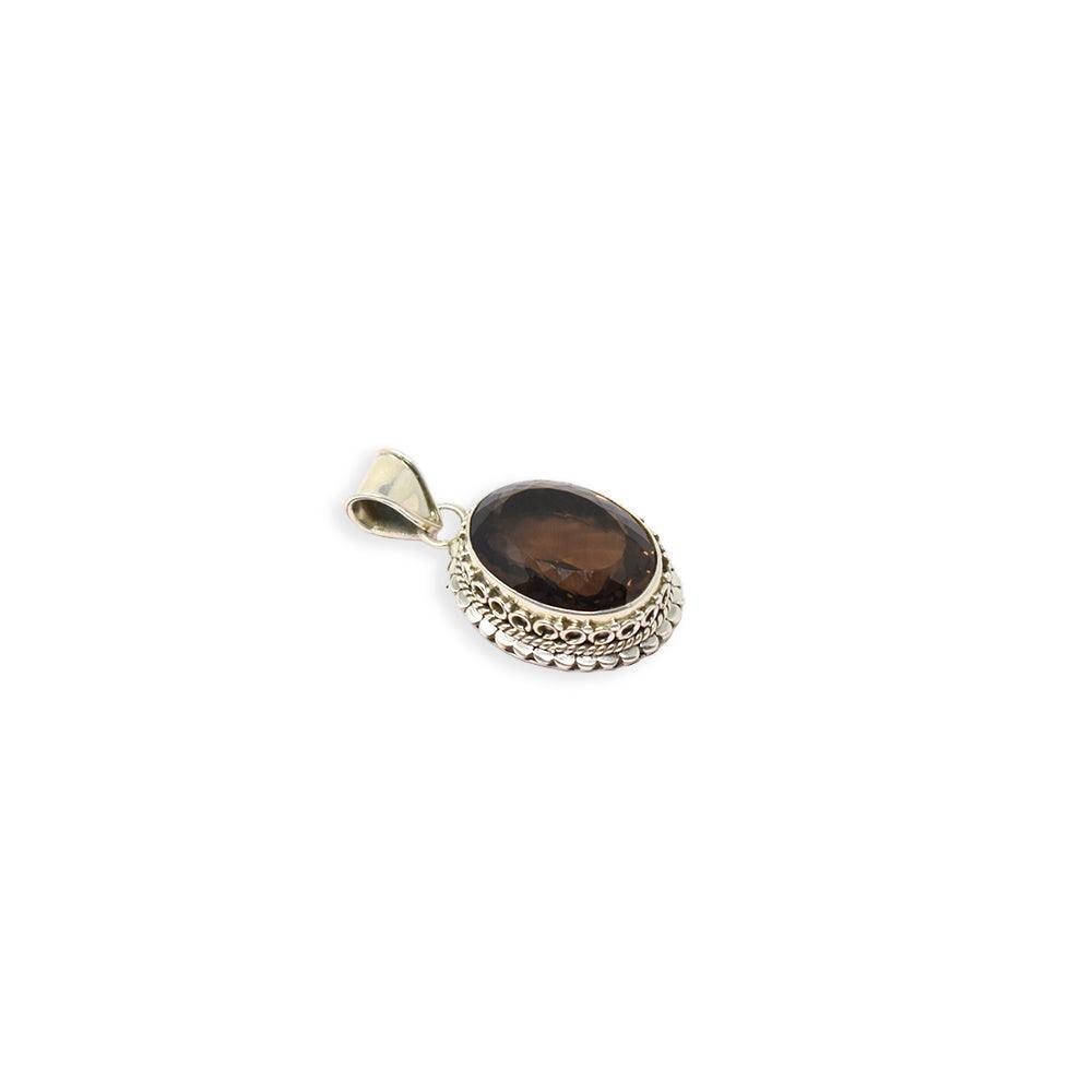 925 sterling Silver smokey topaz Pendant front angle