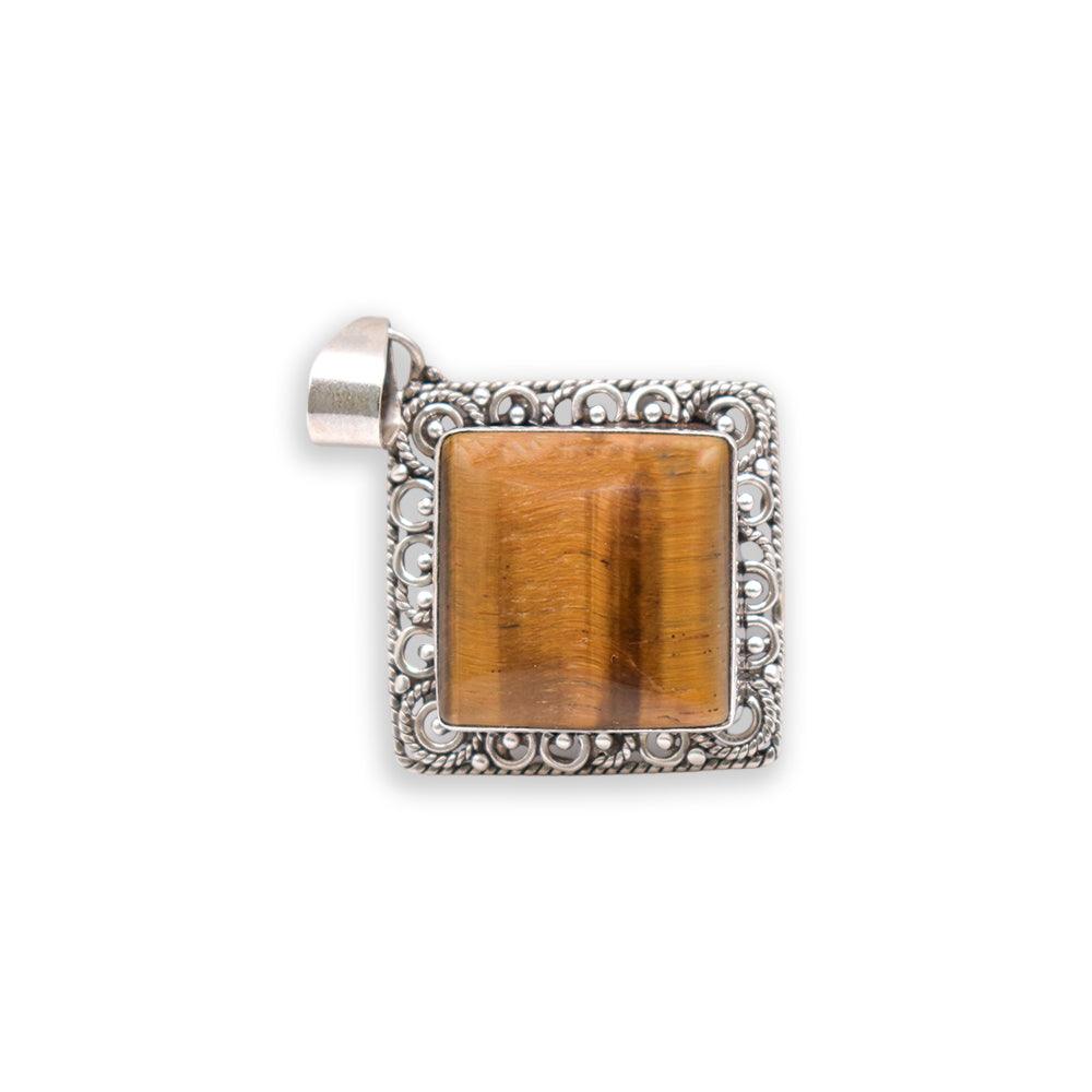 Hanging 925 sterling Silver tiger eye rhombus shaped Pendant without silver chain