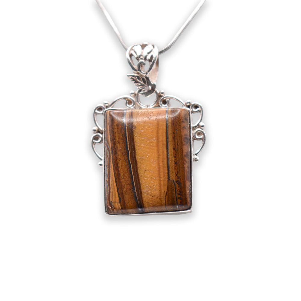 Hanging 925 sterling Silver tiger eye square shaped Pendant with silver chain 