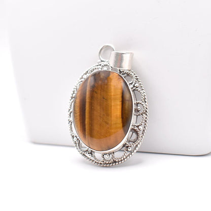 925 sterling Silver tiger eye oval shaped Pendant without chain