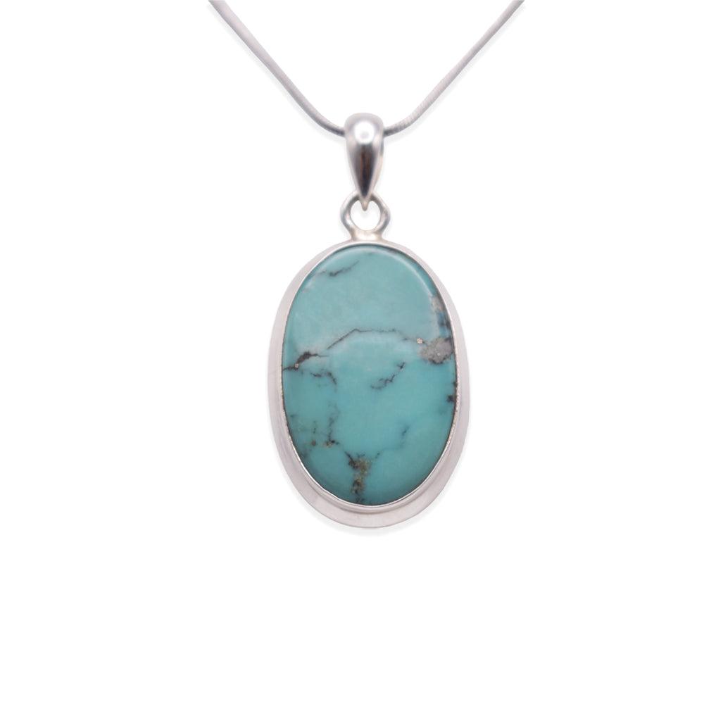 925 Sterling Silver oval shaped Turquoise Pendant with chain