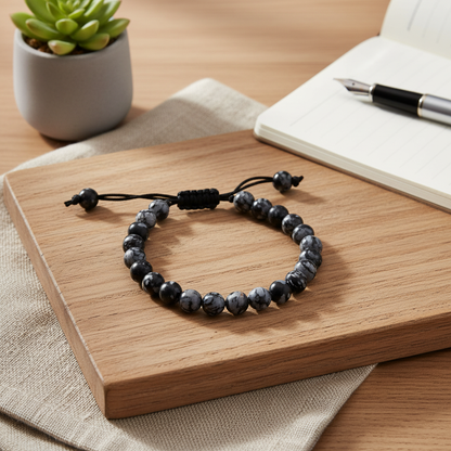 Snowflake Obsidian Adjustable Bracelet