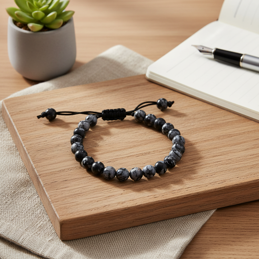 Snowflake Obsidian Adjustable Bracelet
