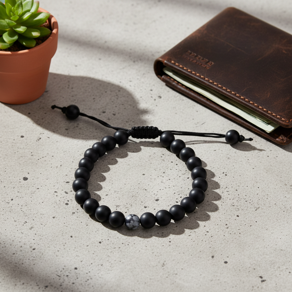 Black Onyx Adjustable Bracelet (Matte Finished)