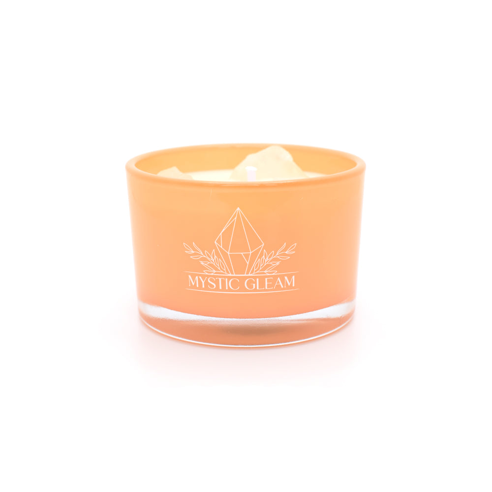 Italian Red Wine scented crystal candle in orange frosted jar with real crystals