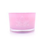 Lavender crystal candle in pink frosted jar with raw crystals