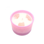 Lavender crystal candle in pink frosted jar with raw crystals